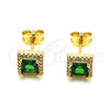 Oro Laminado Stud Earring, Gold Filled Style Cluster Design, with Green Cubic Zirconia and White Micro Pave, Polished, Golden Finish, 02.342.0103.2