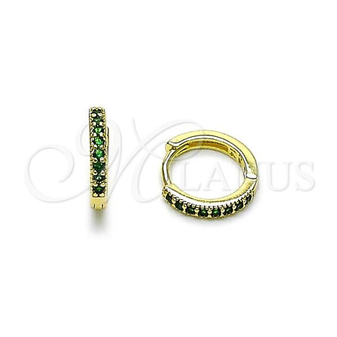 Oro Laminado Huggie Hoop, Gold Filled Style with Green Cubic Zirconia, Polished, Golden Finish, 02.213.0796.14