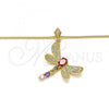 Oro Laminado Pendant Necklace, Gold Filled Style Dragon-Fly Design, with Multicolor Cubic Zirconia and White Micro Pave, Polished, Golden Finish, 04.283.0001.20