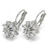 Rhodium Plated Leverback Earring, Flower Design, with White Cubic Zirconia, Polished, Rhodium Finish, 02.210.0226.4