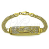 Oro Laminado ID Bracelet, Gold Filled Style Guadalupe and Bismark Design, with White Cubic Zirconia, Polished, Golden Finish, 03.411.0059.07