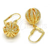 Oro Laminado Dangle Earring, Gold Filled Style Ball Design, Polished, Golden Finish, 5.105.016