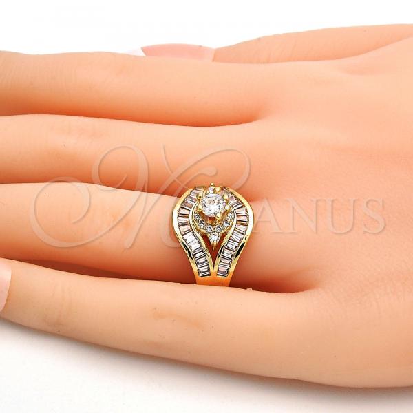 Gold Tone Multi Stone Ring, with White Cubic Zirconia, Polished, Golden Finish, 01.199.0008.09.GT (Size 9)