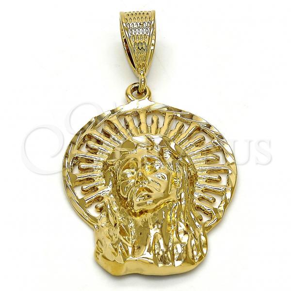 Oro Laminado Religious Pendant, Gold Filled Style Jesus Design, Diamond Cutting Finish, Golden Finish, 5.186.004