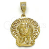 Oro Laminado Religious Pendant, Gold Filled Style Jesus Design, Diamond Cutting Finish, Golden Finish, 5.186.004
