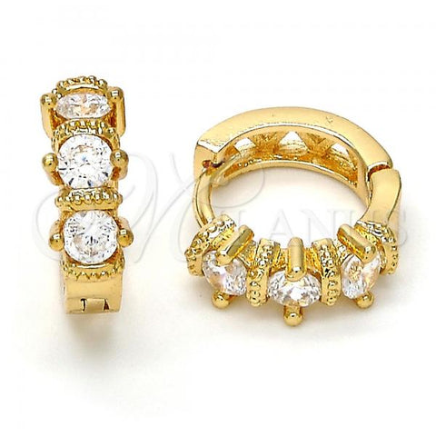 Oro Laminado Huggie Hoop, Gold Filled Style with White Cubic Zirconia, Polished, Golden Finish, 02.156.0138.15