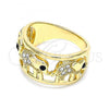 Oro Laminado Multi Stone Ring, Gold Filled Style Elephant Design, with White and Black Crystal, Polished, Golden Finish, 01.380.0001.09