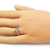Oro Laminado Multi Stone Ring, Gold Filled Style Butterfly and Leaf Design, with White Micro Pave, Polished, Golden Finish, 01.266.0057