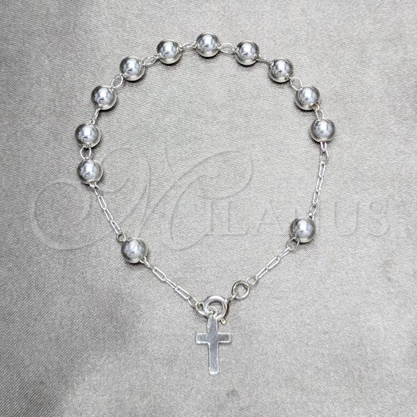 Sterling Silver Bracelet Rosary, Cross and Ball Design, Polished, Silver Finish, 09.392.0006.07