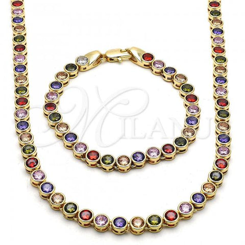 Oro Laminado Necklace and Bracelet, Gold Filled Style with Multicolor Cubic Zirconia, Polished, Golden Finish, 06.284.0001.2