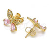 Oro Laminado Stud Earring, Gold Filled Style Butterfly Design, with Pink Cubic Zirconia, Polished, Golden Finish, 02.387.0007