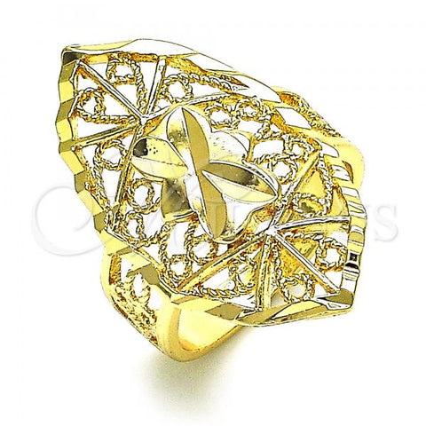Oro Laminado Elegant Ring, Gold Filled Style Bow and Filigree Design, Diamond Cutting Finish, Golden Finish, 01.233.0030.07
