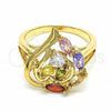 Oro Laminado Multi Stone Ring, Gold Filled Style Heart Design, with Multicolor Cubic Zirconia, Polished, Golden Finish, 01.365.0014.09 (Size 9)