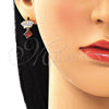 Oro Laminado Stud Earring, Gold Filled Style with Garnet and White Cubic Zirconia, Polished, Golden Finish, 02.387.0104.1