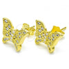 Sterling Silver Stud Earring, Butterfly Design, with White Cubic Zirconia, Polished, Golden Finish, 02.336.0102.2