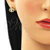 Oro Laminado Stud Earring, Gold Filled Style Evil Eye Design, with White Micro Pave, Polished, Golden Finish, 02.310.0037