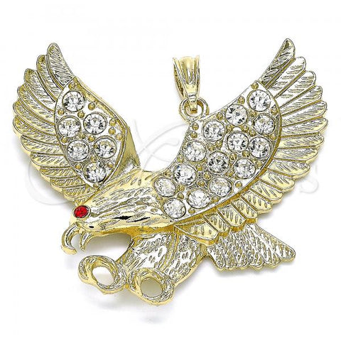 Oro Laminado Fancy Pendant, Gold Filled Style Eagle Design, with White and Garnet Crystal, Polished, Golden Finish, 05.351.0100