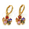 Oro Laminado Dangle Earring, Gold Filled Style Flower Design, with Multicolor Cubic Zirconia, Polished, Golden Finish, 02.217.0059.1