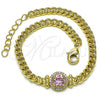 Oro Laminado Fancy Bracelet, Gold Filled Style with Pink Cubic Zirconia and White Micro Pave, Polished, Golden Finish, 03.213.0177.4.07