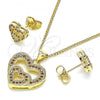 Oro Laminado Earring and Pendant Adult Set, Gold Filled Style Heart Design, with Garnet Micro Pave, Polished, Golden Finish, 10.156.0410.1