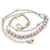 Oro Laminado Charm Anklet , Gold Filled Style Ball Design, Polished, Tricolor, 03.331.0070.10