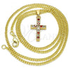 Oro Laminado Pendant Necklace, Gold Filled Style Cross Design, with Garnet and White Cubic Zirconia, Polished, Golden Finish, 04.284.0007.1.22