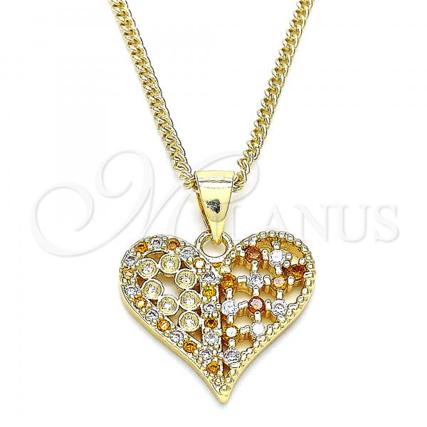 Oro Laminado Pendant Necklace, Gold Filled Style Heart Design, with Garnet and White Micro Pave, Polished, Golden Finish, 04.156.0355.1.20