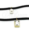 Oro Laminado Fancy Necklace, Gold Filled Style Choker and Ball Design, with White Crystal and Ivory Pearl, Polished, Golden Finish, 04.215.0020.3.13
