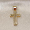 Oro Laminado Fancy Pendant, Gold Filled Style Cross Design, with White Micro Pave, Polished, Golden Finish, 05.342.0009