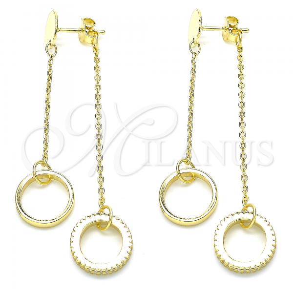 Sterling Silver Long Earring, Love Design, with White Cubic Zirconia, Polished, Golden Finish, 02.186.0204.1