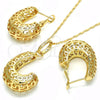 Oro Laminado Earring and Pendant Adult Set, Gold Filled Style Chunky Design, Polished, Golden Finish, 10.163.0007