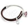 Rhodium Plated Individual Bangle, Teardrop Design, with Light Rose Swarovski Crystals and White Micro Pave, Polished, Rhodium Finish, 07.239.0002.6 (03 MM Thickness, One size fits all)