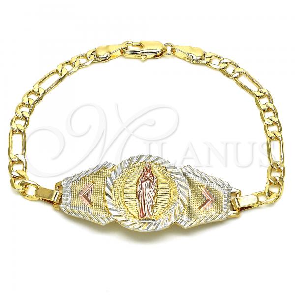 Oro Laminado Fancy Bracelet, Gold Filled Style Guadalupe Design, Polished, Tricolor, 03.351.0035.1.07