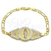 Oro Laminado Fancy Bracelet, Gold Filled Style Guadalupe Design, Polished, Tricolor, 03.351.0035.1.07