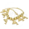Oro Laminado Charm Bracelet, Gold Filled Style Dolphin Design, Polished, Golden Finish, 03.63.1952.08