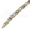 Oro Laminado Tennis Bracelet, Gold Filled Style with Amethyst and White Cubic Zirconia, Polished, Golden Finish, 03.283.0015.4.08