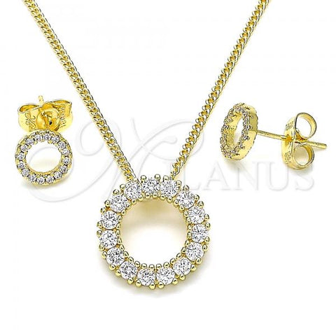 Oro Laminado Earring and Pendant Adult Set, Gold Filled Style with White Cubic Zirconia, Polished, Golden Finish, 10.156.0362