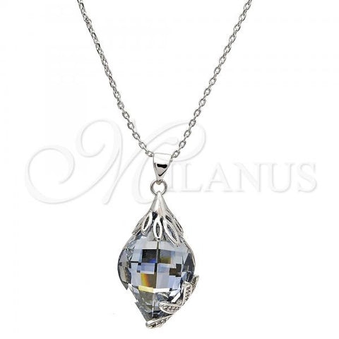 Oro Laminado Pendant Necklace, Gold Filled Style Flower Design, with Blue Shade Swarovski Crystals and White Micro Pave, Polished, Golden Finish, 04.239.0013.1.16