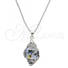 Oro Laminado Pendant Necklace, Gold Filled Style Flower Design, with Blue Shade Swarovski Crystals and White Micro Pave, Polished, Golden Finish, 04.239.0013.1.16