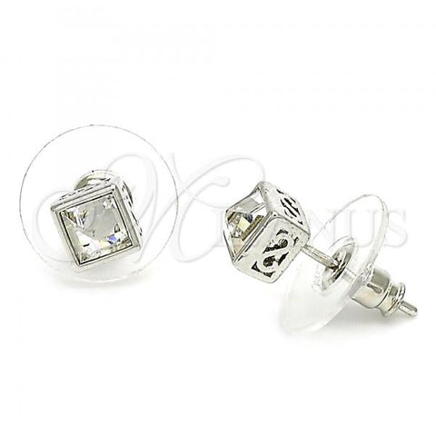 Rhodium Plated Stud Earring, with White Crystal, Polished, Rhodium Finish, 02.26.0266