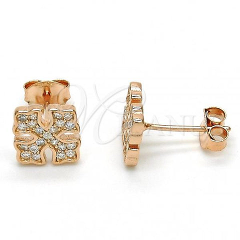 Sterling Silver Stud Earring, with White Cubic Zirconia, Polished, Rose Gold Finish, 02.285.0083