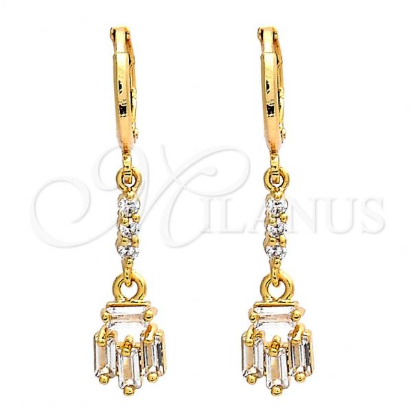 Oro Laminado Long Earring, Gold Filled Style with White Cubic Zirconia, Polished, Golden Finish, 02.205.0035