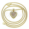 Oro Laminado Pendant Necklace, Gold Filled Style Heart Design, with Garnet and White Micro Pave, Polished, Golden Finish, 04.344.0035.1.20