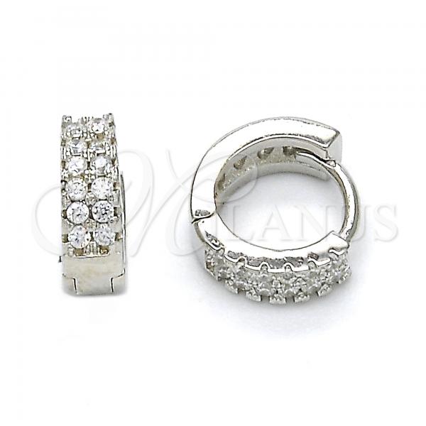 Sterling Silver Huggie Hoop, with White Cubic Zirconia, Polished, Rhodium Finish, 02.186.0047.10