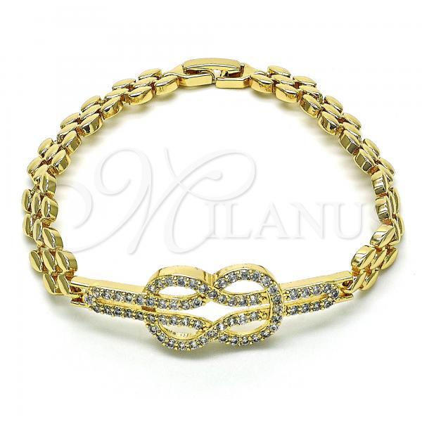 Oro Laminado Fancy Bracelet, Gold Filled Style with White Micro Pave, Polished, Golden Finish, 03.283.0232.08