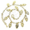 Oro Laminado Charm Anklet , Gold Filled Style Hand of God and Paperclip Design, Polished, Golden Finish, 03.372.0024.10