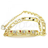 Oro Laminado ID Bracelet, Gold Filled Style Elephant Design, with Garnet and White Crystal, Polished, Golden Finish, 03.351.0004.07
