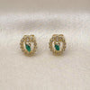 Oro Laminado Stud Earring, Gold Filled Style San Judas Design, with White Cubic Zirconia, Polished, Tricolor, 02.411.0055