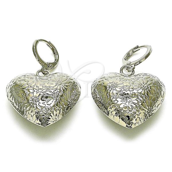 Rhodium Plated Dangle Earring, Heart and Hollow Design, Polished, Rhodium Finish, 02.196.0170