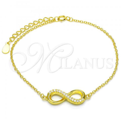 Sterling Silver Fancy Bracelet, Infinite Design, with White Cubic Zirconia, Polished, Golden Finish, 03.336.0041.2.07